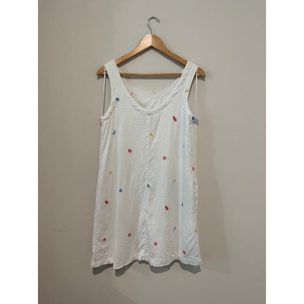 EUC Nautical Embroidered Linen Blend Sleeveless Shift Dress M Shell Lobster - Picture 6 of 11